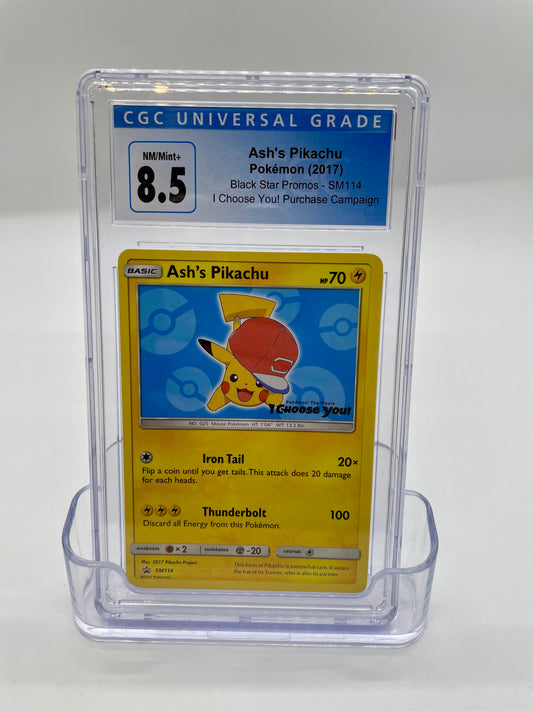 Ash’s Pikachu Black Star Promos SM114 2017 CGC 8.5 NM/Mint+